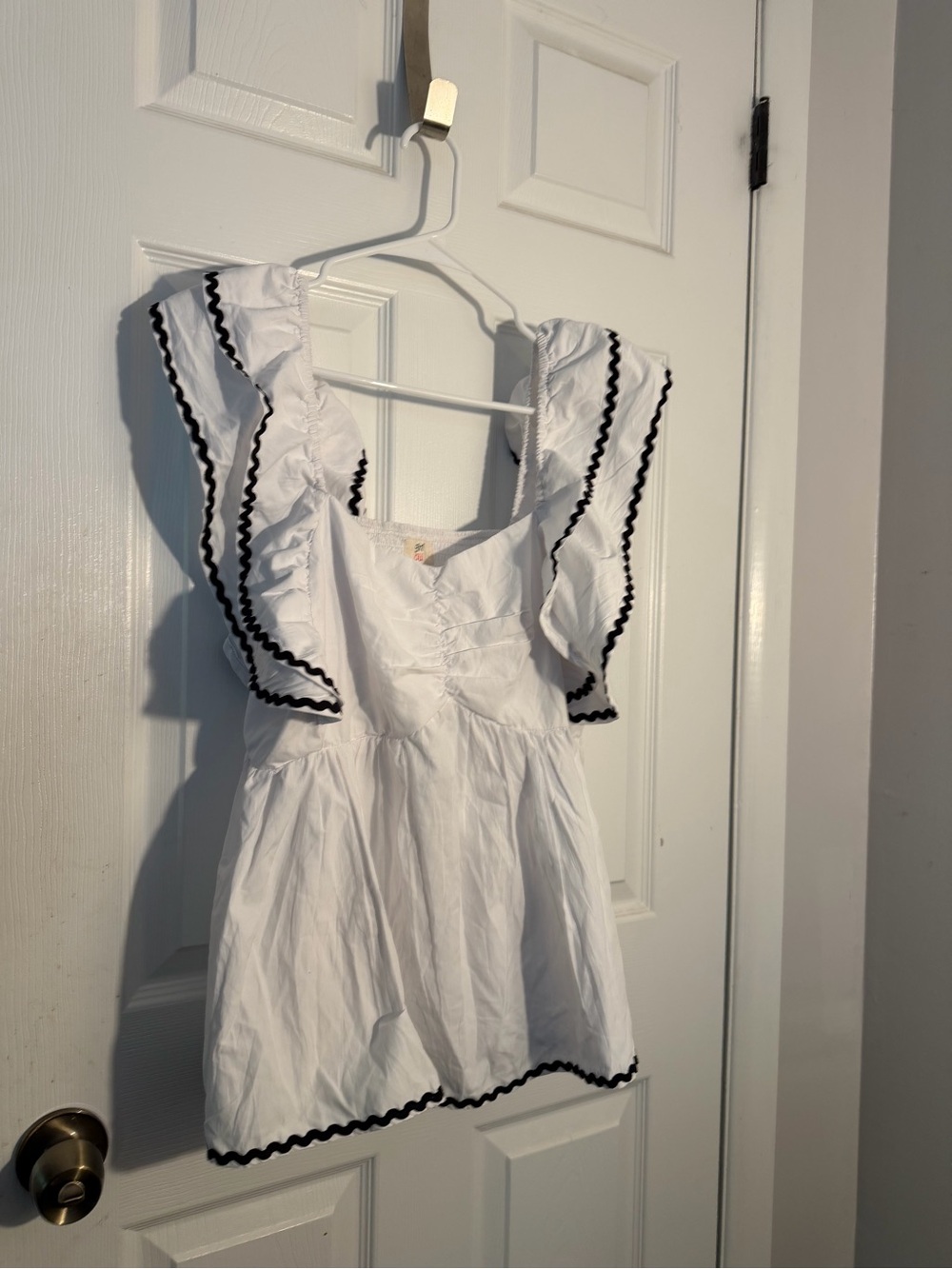 Soul girl White Ruffle Trim top with Black Accents